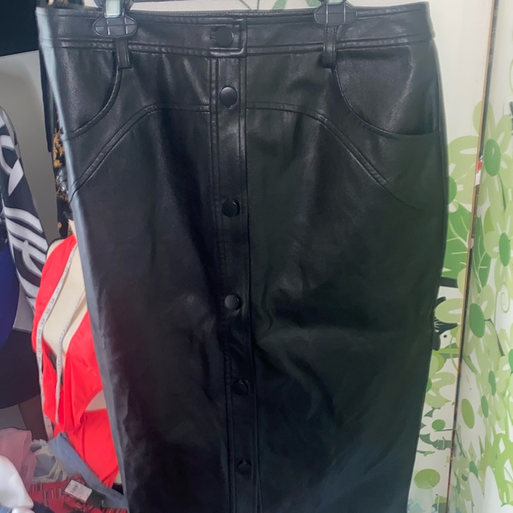 Sexy button upfront faux leather pencil skirt  by Lev
